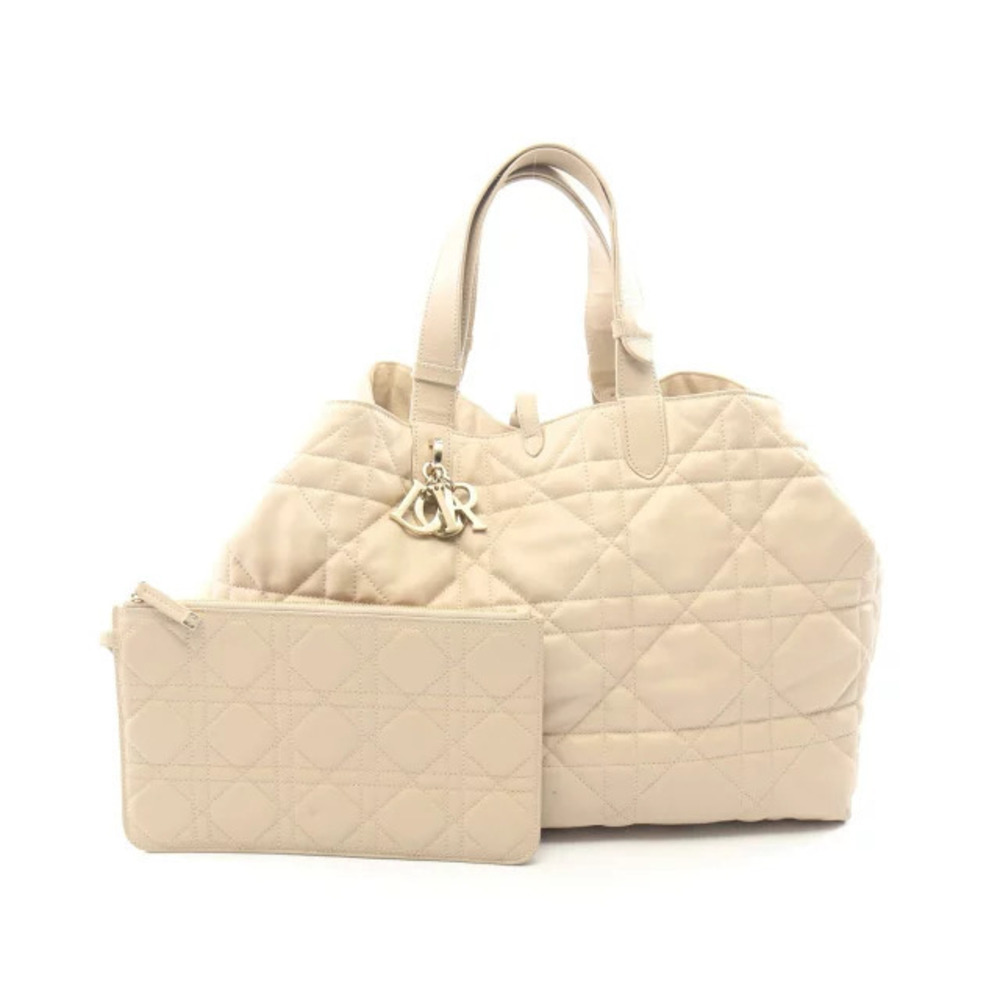 Christian Dior Toujours Cannage Tote Bag Leather Beige Cream